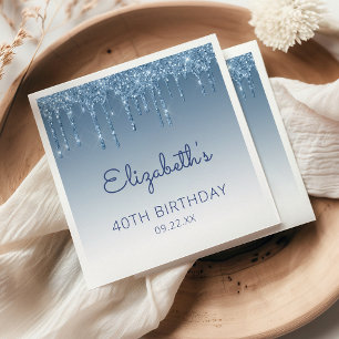 Blaue Glitter-Glam-Geburtstagsfeier Serviette