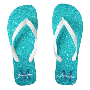 Blaue Glitter Glam Monogramm Badesandalen