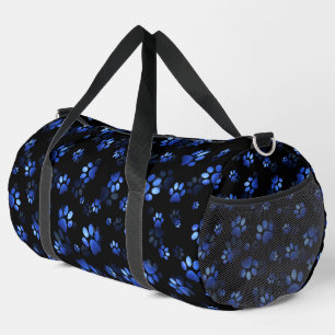 Blaue Glitter-Hundepfotenabdruck auf schwarzem Hin Duffle Bag