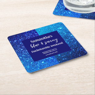 Blaue Glitter-Junggesellinnen-Abschiedsparty  Rechteckiger Pappuntersetzer