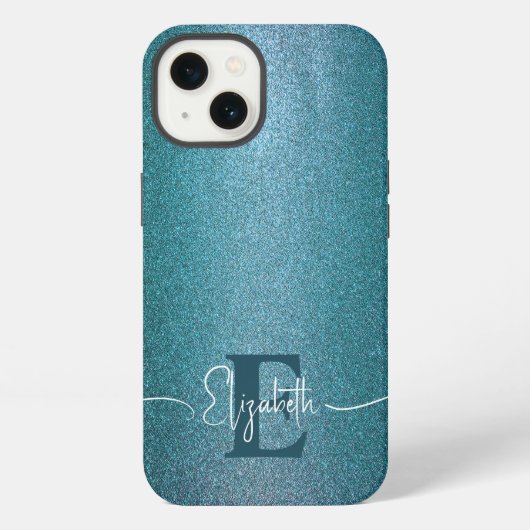 Blaue Glitter-Mode schick chic Monogramm iPhone Hülle (Rückseite)