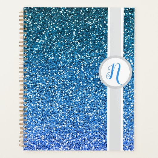Blaue Glitter-Monogramm Planer (Vorderseite)