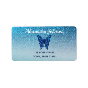 Blaue Glitter-Quinceañera-Rücksendeadresse Adressaufkleber