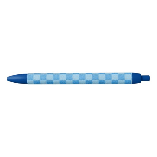 Blaue Glitter-Schachbrettmuster Kugelschreiber (Vorderseite)