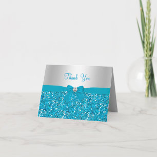 Blaue Glitter & Schleife Danke Karte