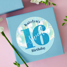 Blaue Glitter Sweet 16 Geburtstagsballons Schrift