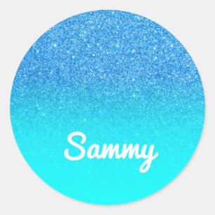 Blaue Glitter und Aqua Ombre Personalisiert Runder Aufkleber