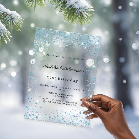 Blaue Glitter-Winterparty-Frosted-Geburtstag Acryleinladungen