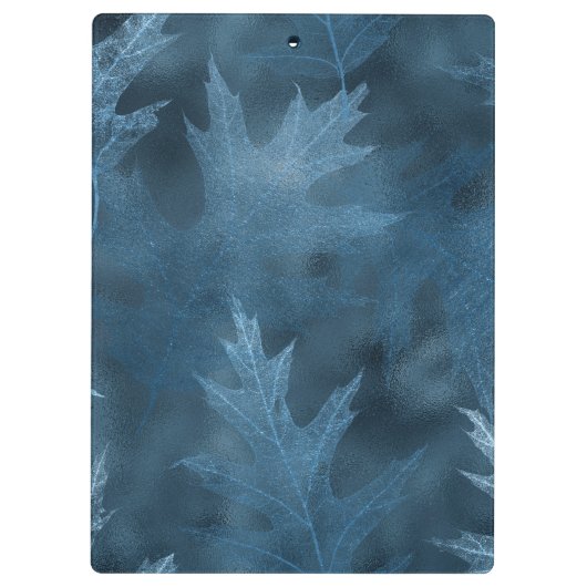 Blaue Glitterie-Eiche-Blätter Klemmbrett (Rückseite)