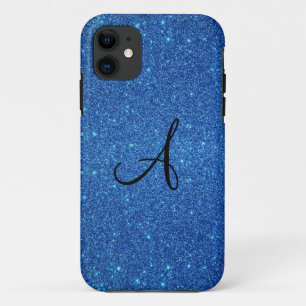 Blaue Glittermonogrammgeschenke iPhone 11 Hülle