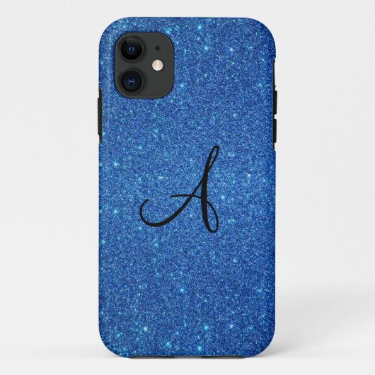 Blaue Glittermonogrammgeschenke Case-Mate iPhone Hülle (Rückseite)