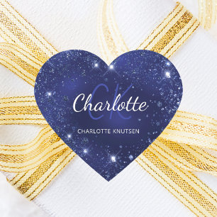 Blaue Glitterstaub-Monogramm-Name Herz-Aufkleber