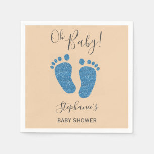 Blaue Glitzer-Babyspuren Baby Shower Serviette