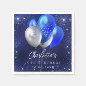 Blaue Glitzer-Ballons Serviette (Vorderseite)