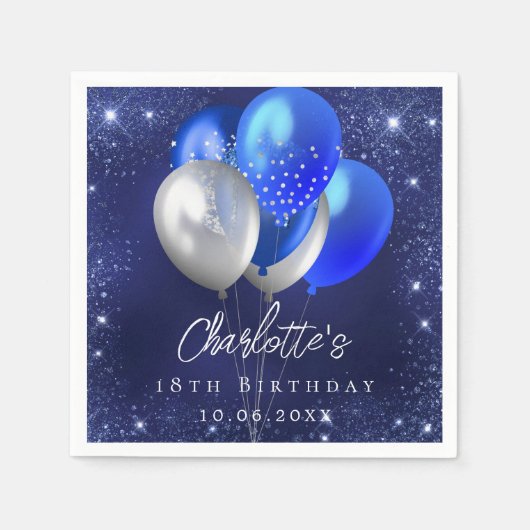 Blaue Glitzer-Ballons Serviette (Vorderseite)