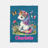 Blaue Glitzer Einhornwiesen Wildblumen Fleecedecke (Vorderseite)