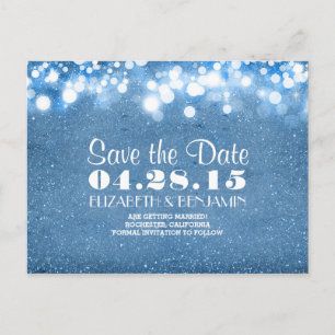 blaue Glitzer-Leuchtenreihe Save the Date Ankündigungspostkarte
