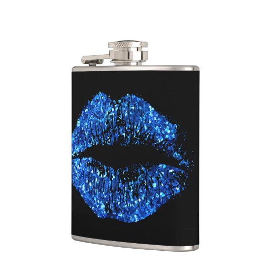 Blaue Glitzer-Lippen Flachmann (Links)