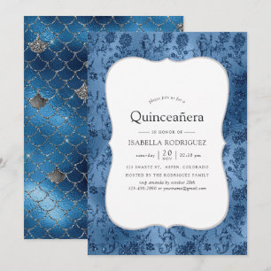 Blaue Glitzer-Meerjungfrau-Muster-Quinceanera Einladung