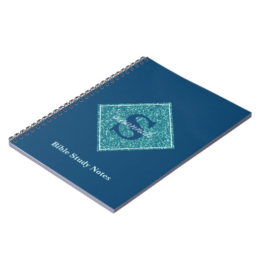 Blaue Glitzer-Monogramm-Bibelstudien-Notizbuch Notizblock (Linke Seite)