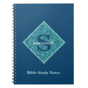 Blaue Glitzer-Monogramm-Bibelstudien-Notizbuch Notizblock