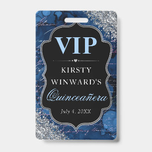 Blaue Glitzer-Nixen-Buchstaben Quinceanera VIP Ausweis