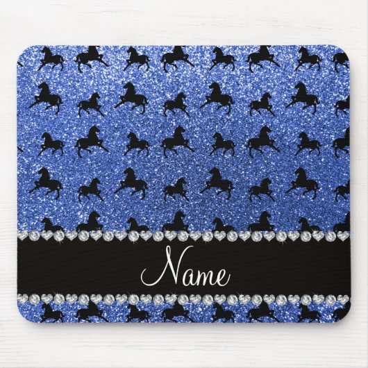 Blaue Glitzer-Pferde mit Personalisiertem Namen Mousepad (Vorne)