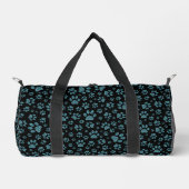 Blaue Glitzer-Pfoten Funkeleffekt schwarzer Hinter Duffle Bag (Vorderseite)