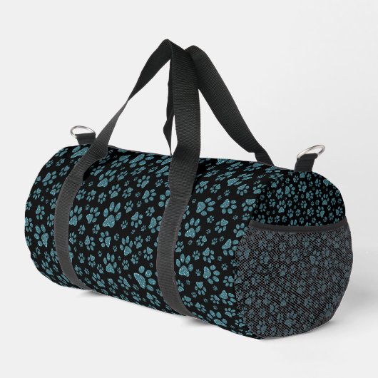 Blaue Glitzer-Pfoten Funkeleffekt schwarzer Hinter Duffle Bag (Rechte Ecke)