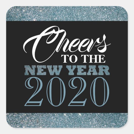 Blaue Glitzer Streifen, neues Jahr Quadratischer Aufkleber (Vorderseite)