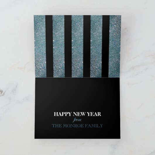 Blaue Glitzer Streifen, Neujahr Gruß Karte (Innenseite)