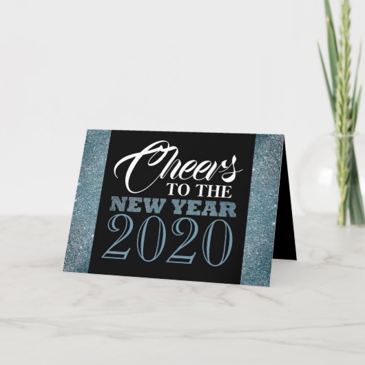 Blaue Glitzer Streifen, Neujahr Gruß Karte (Vorderseite)