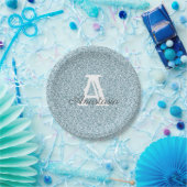 Blaue Glitzer- und Sparkle-Monogramm-Papierplatte Pappteller (Party)