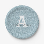 Blaue Glitzer- und Sparkle-Monogramm-Papierplatte Pappteller (Vorderseite)