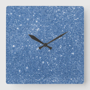 Blaue Glitzerfunken Quadratische Wanduhr