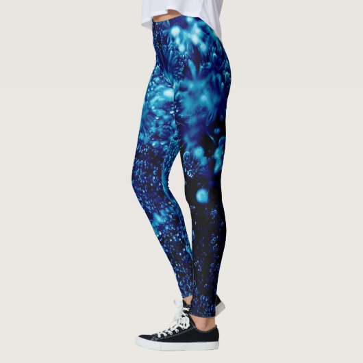 Blaue Glitzern Abstrakt Gefrierbläschen Leggings (Links)