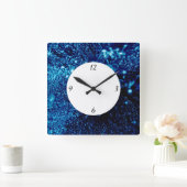 Blaue Glitzern gefrorene Eisblasen mit Zahlen Quadratische Wanduhr (Zuhause)