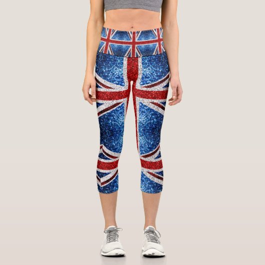 Blaue Glitzern unter der Flagge des Vereinigten Kö Capri Leggings (Vorderseite)