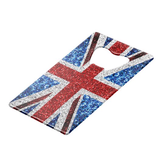 Blaue Glitzern unter der Flagge des Vereinigten Kö Geldbeutel Flaschenöffner (Rückseite Schrägansicht)
