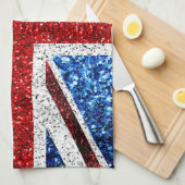 Blaue Glitzern unter der Flagge des Vereinigten Kö Geschirrtuch (Viertel Falte)