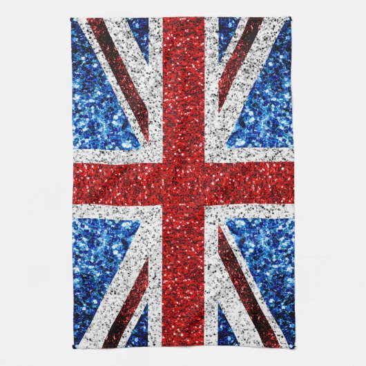 Blaue Glitzern unter der Flagge des Vereinigten Kö Geschirrtuch (Vertikal)