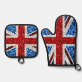 Blaue Glitzern unter der Flagge des Vereinigten Kö Ofenhandschuh & Topflappen-Set (Vorderseite)