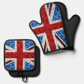 Blaue Glitzern unter der Flagge des Vereinigten Kö Ofenhandschuh & Topflappen-Set (Vorderseite/Rückseite)