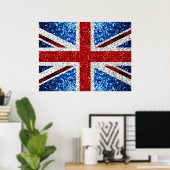 Blaue Glitzern unter der Flagge des Vereinigten Kö Poster (Heimbüro)
