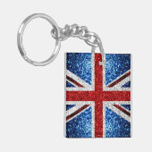 Blaue Glitzern unter der Flagge des Vereinigten Kö Schlüsselanhänger (Vorderseite links)