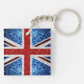 Blaue Glitzern unter der Flagge des Vereinigten Kö Schlüsselanhänger (Rückseite)