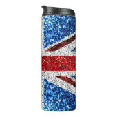 Blaue Glitzern unter der Flagge des Vereinigten Kö Thermosbecher (Nach rechts gedreht)