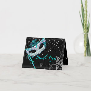 Blaue Glitzernde Maskenball-Dankeskarte Dankeskarte