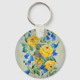Blaue Glocken mit Rosen Schlüsselanhänger