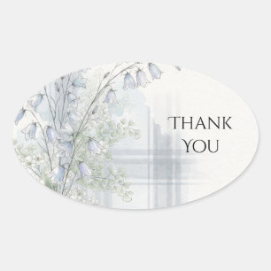 Blaue Glockenblumen-Tartan-Hochzeit-Danke-Aufklebe Ovaler Aufkleber